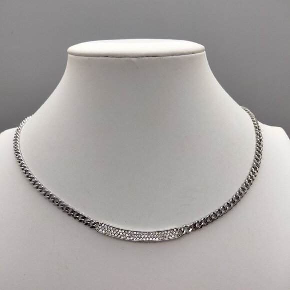 Michael Kors Signed Reversable Crystal Rhinestone Silver Tone Necklace Signature - Picture 1 of 8
